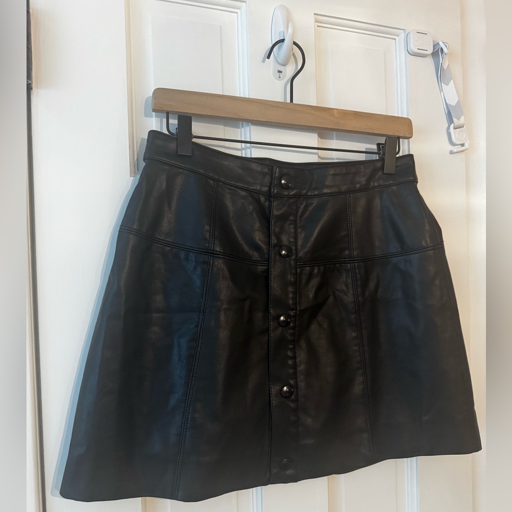 Free People Black Vegan Leather Mini Skirt
